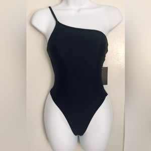 Black Asymmetric One Shoulder Swimsuit